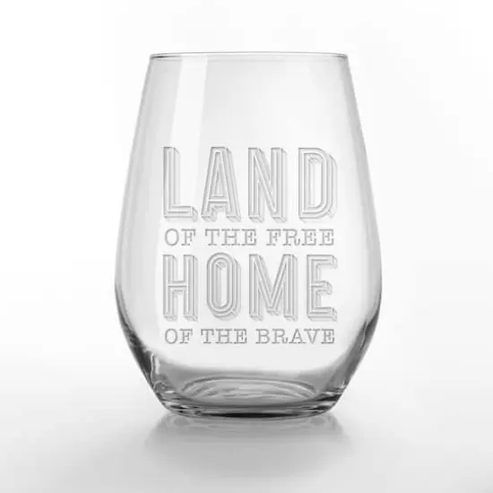 15oz. Land of the Free Engraved Wine Glass {1}