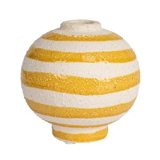 Hello Honey&reg; 4.5" Yellow & White Striped Stoneware Vase with Sphere Shape & Footed Base {8}