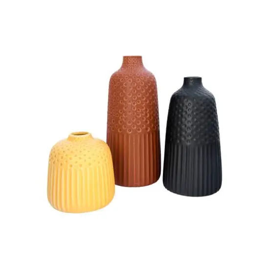 Hello Honey&reg; Embossed Stoneware Vases with Fluted & Polka Dot Designs Set {3}