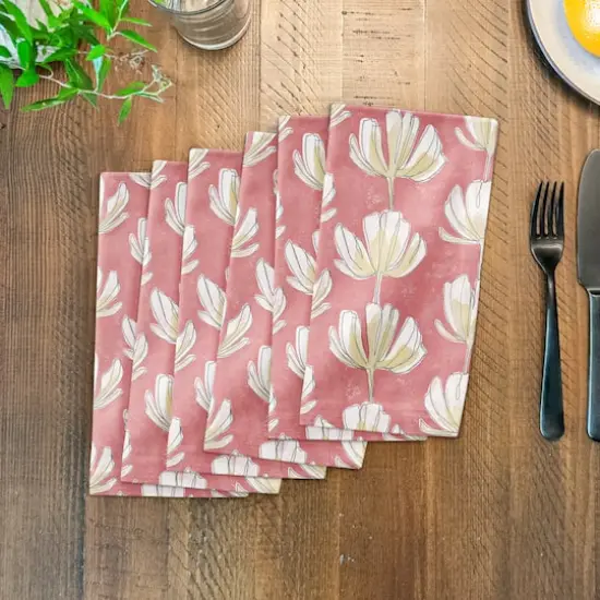 Pink Floral Pattern 10" x 10" Cotton Twill Napkin {4}