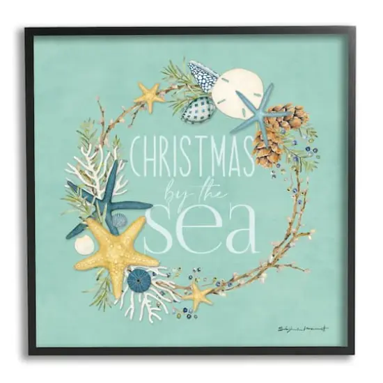 Stupell Industries Christmas By The Sea Wreath Framed Giclee Art Blue {1}