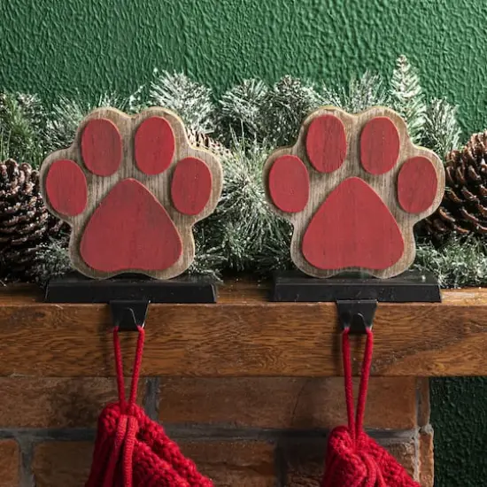 Glitzhome&reg; Paw Print Christmas Stocking Holder Set {3}
