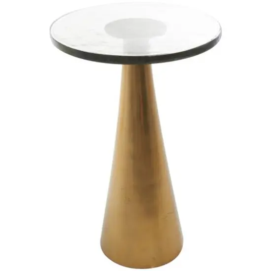 22" Gold Aluminum Geometric Cone Accent Table with Glass Tabletop {4}