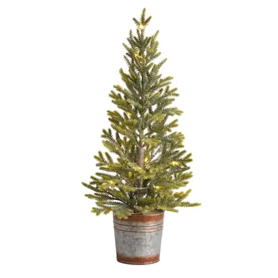 2ft. Pre-Lit Pine Artificial Christmas Tree in Rustic Metal Planter, Warm White Lights {1}