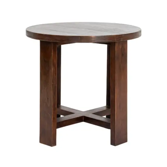 Hello Honey&reg; Elegant Acacia Trestle Round End Table Walnut {3}