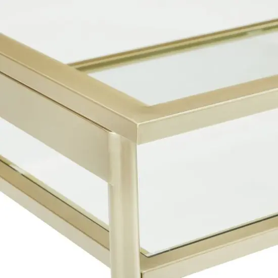 42" Gold Two Tier Glass and Metal Coffee Table {8}