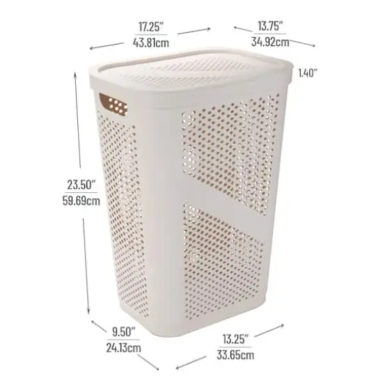 Mind Reader 60L Ventilated Slim Laundry Hamper with Cut Out Handles & Hinged Lid, 2ct. Ivory {4}