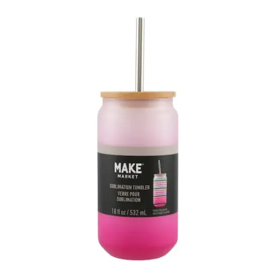 18oz. Frosted Glass Sublimation Tumbler with Bamboo Lid & Straw by Make Market® Pink {4}