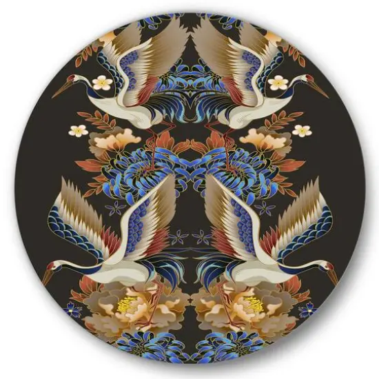 Designart - Chinoiserie With Birds and Peonies IX - Traditional Metal Circle Wall Art {1}