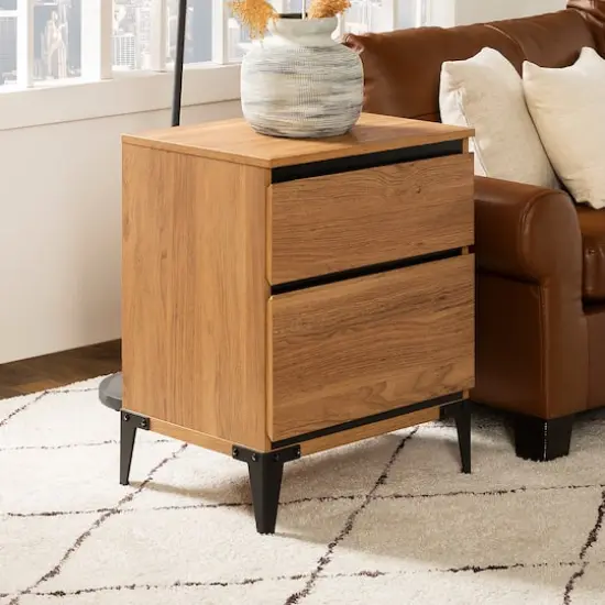 Walker Edison 20" English Oak 2-Drawer Urban Side Table {6}