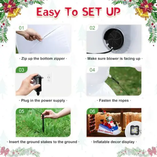 Glitzhome&reg; 6FT Lighted Inflatable Skiing Santa, Snowman & Dog {8}