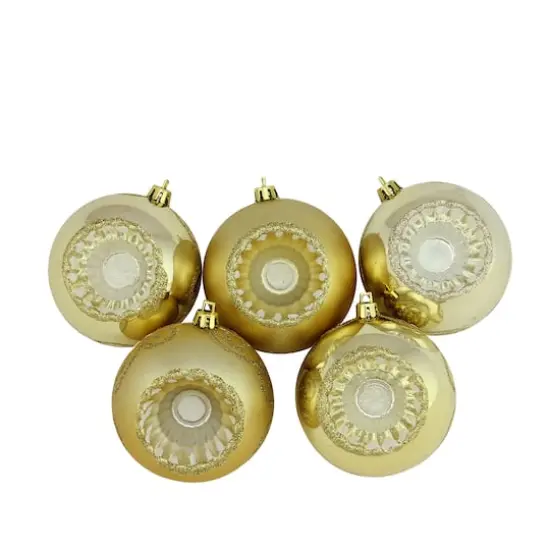 5ct. 3.5" Gold Shiny & Matte Retro Reflector Shatterproof Christmas Ball Ornaments {1}
