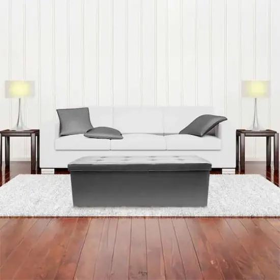 Sorbus 43" Faux Leather Storage Bench Gray {5}