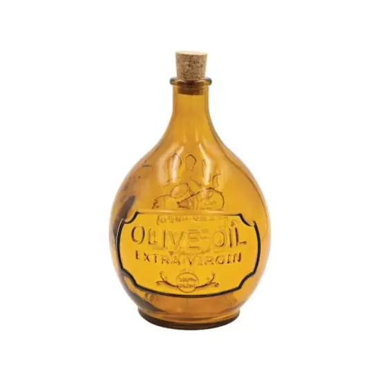 Hello Honey&reg; 7" Amber Olive Oil Embossed Reclaimed Glass Bottle with Cork {1}