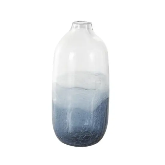 Dark Blue Glass Wavy Ombre Decorative Vase with Textured Base {4}