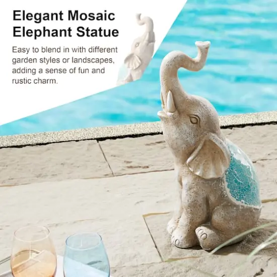 Glitzhome&reg; 18" Faux Granite & Mosaic Sitting Elephant Statue {3}