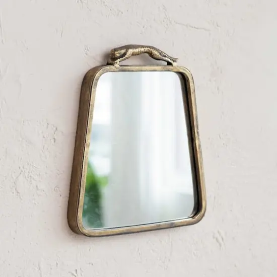 Hello Honey&reg; 10" Gold Antique Metal Wall Mirror with Leopard Handle {3}