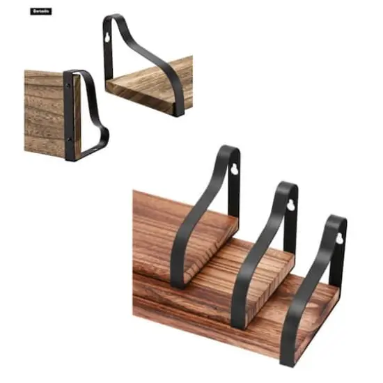 NEX&trade; Brown Floating Wall Shelves Set with Metal Rack Brackets {5}