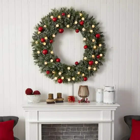 4ft. Oversized Pre-Lit Frosted Holiday Christmas Wreath with Ornaments {7}