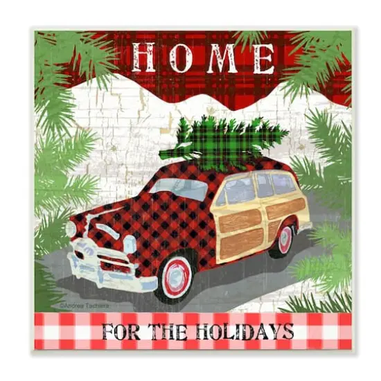 Stupell Industries Home For The Holidays Station Wagon Wooden Wall Plaque {1}