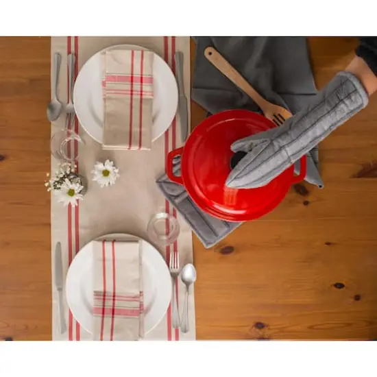 DII&reg; 108" French Stripe Table Runner Taupe/Red {6}