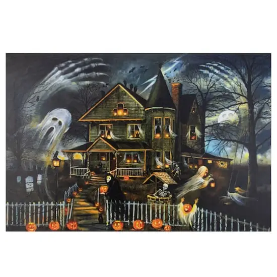 LED Lighted Creepy Haunted House Halloween Canvas Wall Art {1}
