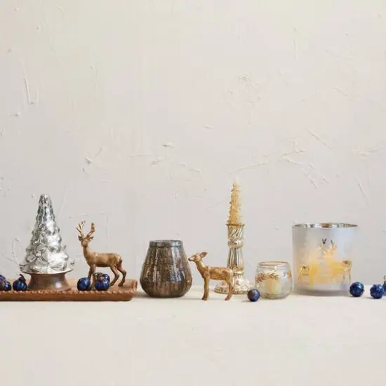 Hello Honey® 8" Silver Antique Embossed Mercury Glass Tree with Wood Base {3}