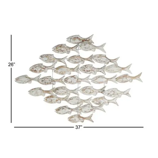 37" White Wood Fish Coastal Wall Decor {9}