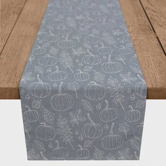 72" Autumn Pumpkins On Blue Poly Twill Table Runner {1}