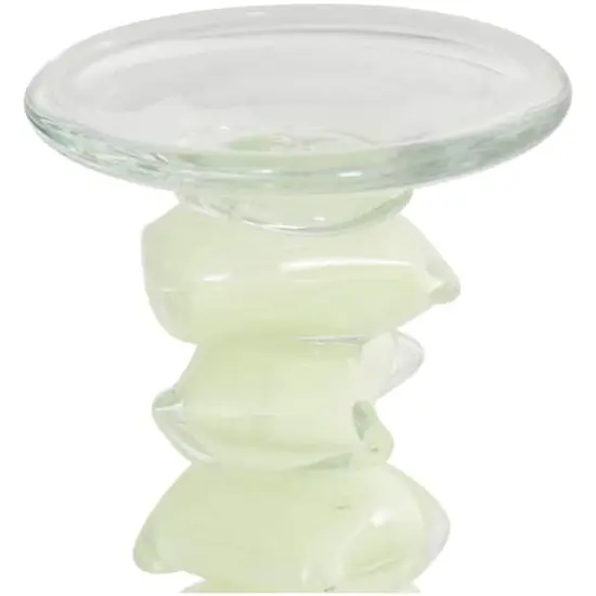 Green Glass Stacked Stone Candle Holder Set {4}