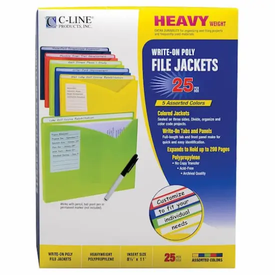 C-Line&reg; Assorted Colors Write-On Poly File Jackets, 25ct. {4}