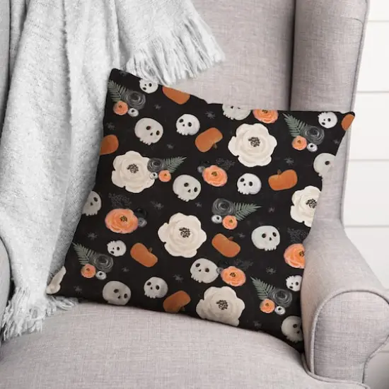 Floral Skull Pattern 18" x 18" Spun Poly Pillow {3}