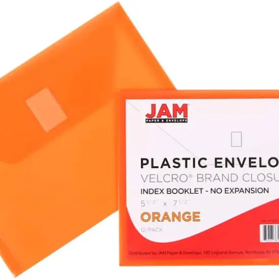 JAM Paper 5.5" x 7.5" Orange Plastic Velcro&reg; Brand Closure Booklet Envelopes, 24ct. {4}