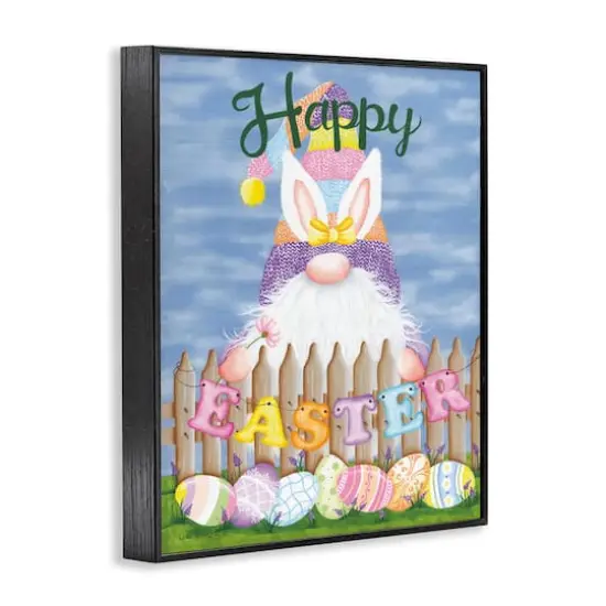 Stupell Industries Happy Easter Garden Gnome Eggs Framed Giclee Art Black {4}
