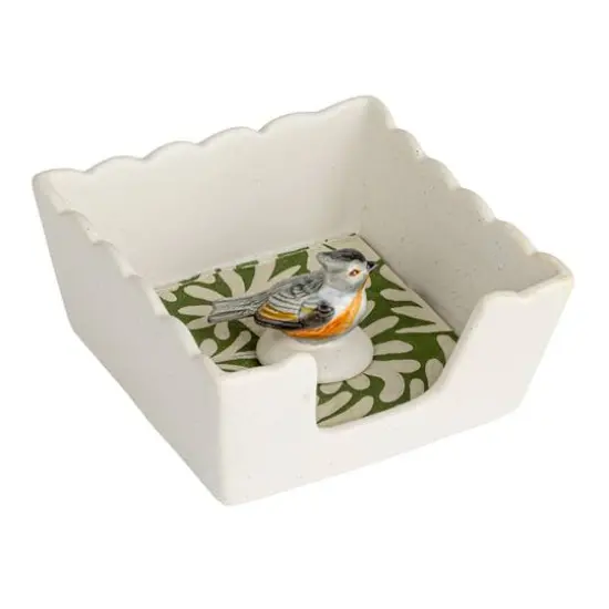 Hello Honey&reg; 6" Wide Green & White Avian Grace Stoneware Napkin Holder with Weight {11}