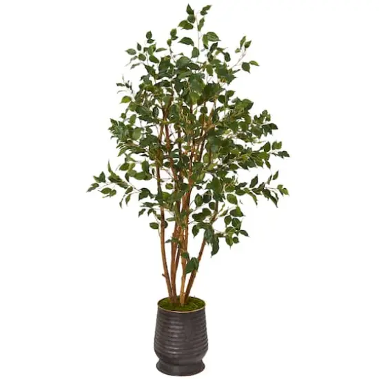 4.5ft. Ficus Artificial Tree in Ribbed Metal Planter {1}