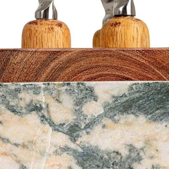 Hello Honey Black Marble Cheese Server Set with Mango Wood Stand {6}