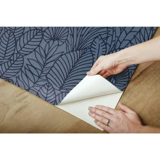 RoomMates Tropical Leaves Sketch Peel & Stick Wallpaper Navy {9}