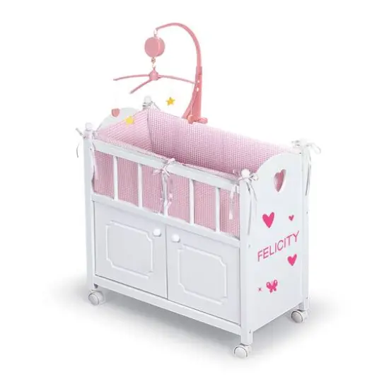 Badger Basket White & Pink Cabinet Doll Crib with Gingham Bedding {9}