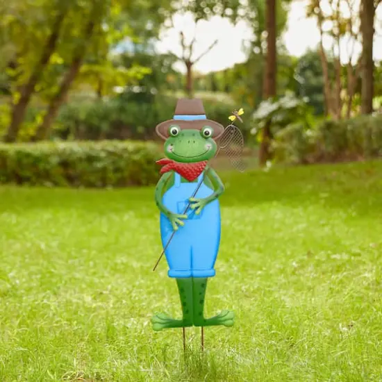 Glitzhome&reg; 36" Metal Standing Frog Yard Stake {3}