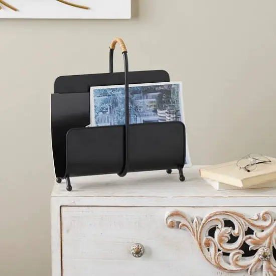 15" Black Metal Modern Decorative Magazine Holder with Loop Shaped Handle {10}