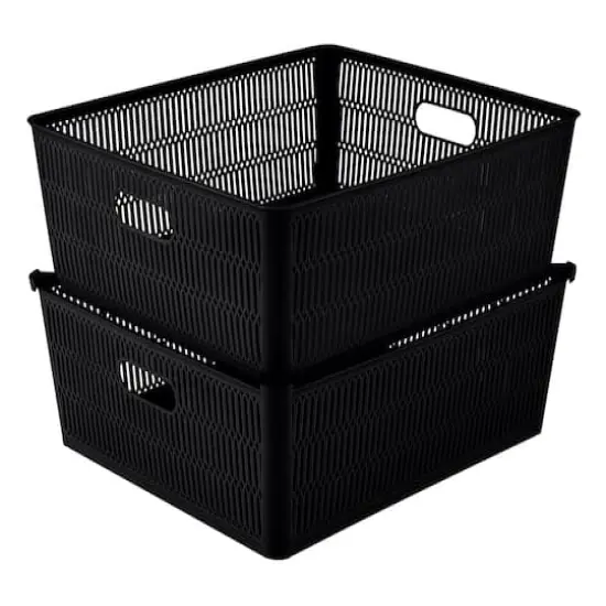 Simplify Slide 2 Stack It Shallow Tote Baskets, 2ct. Black {1}
