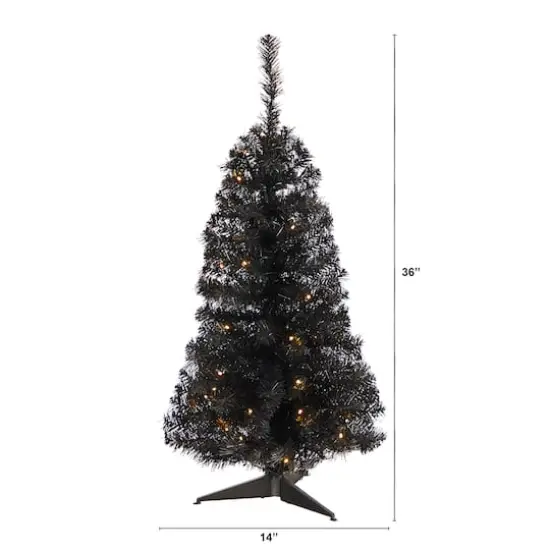 3ft. Pre-Lit Black Artificial Christmas Tree, Warm White LED Lights {3}