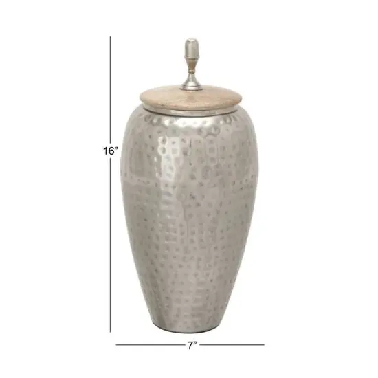 16" Silver Iron Contemporary Decorative Jar {5}