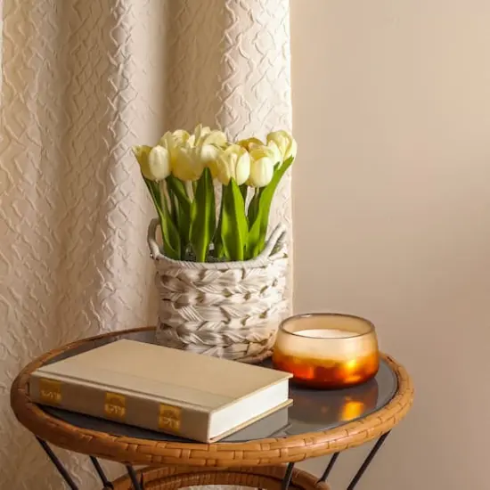 10" Tulip Bouquet in White Basket Light Yellow {4}