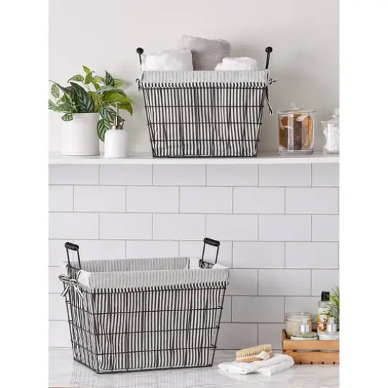 DII&reg; Black & White Ticking Stripe Lined Basket Set {9}