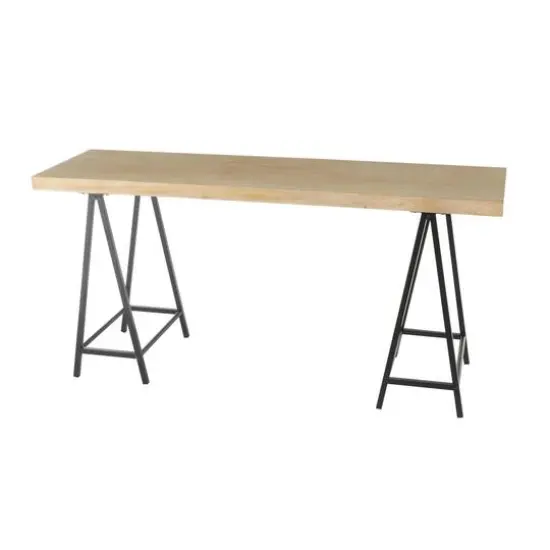 63" Brown Living Room Console Table with Black Metal Supports {7}