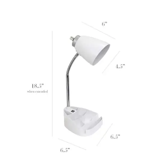 LimeLights 18.5" Gooseneck Desk Lamp with Tablet Stand and USB Port White {3}