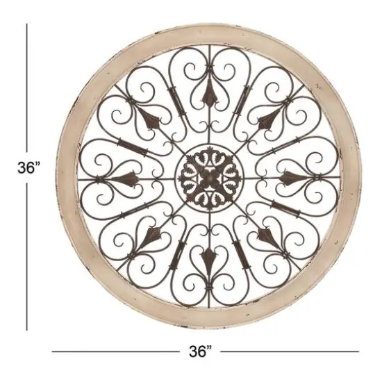 Cream & Brown Metal & Wood Round Wall D&eacute;cor {6}