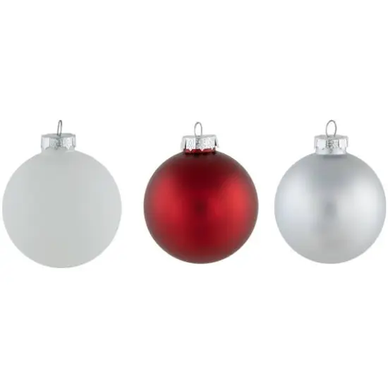 72ct. 2-Finish Red, Silver & White Glass Ball Ornaments {6}